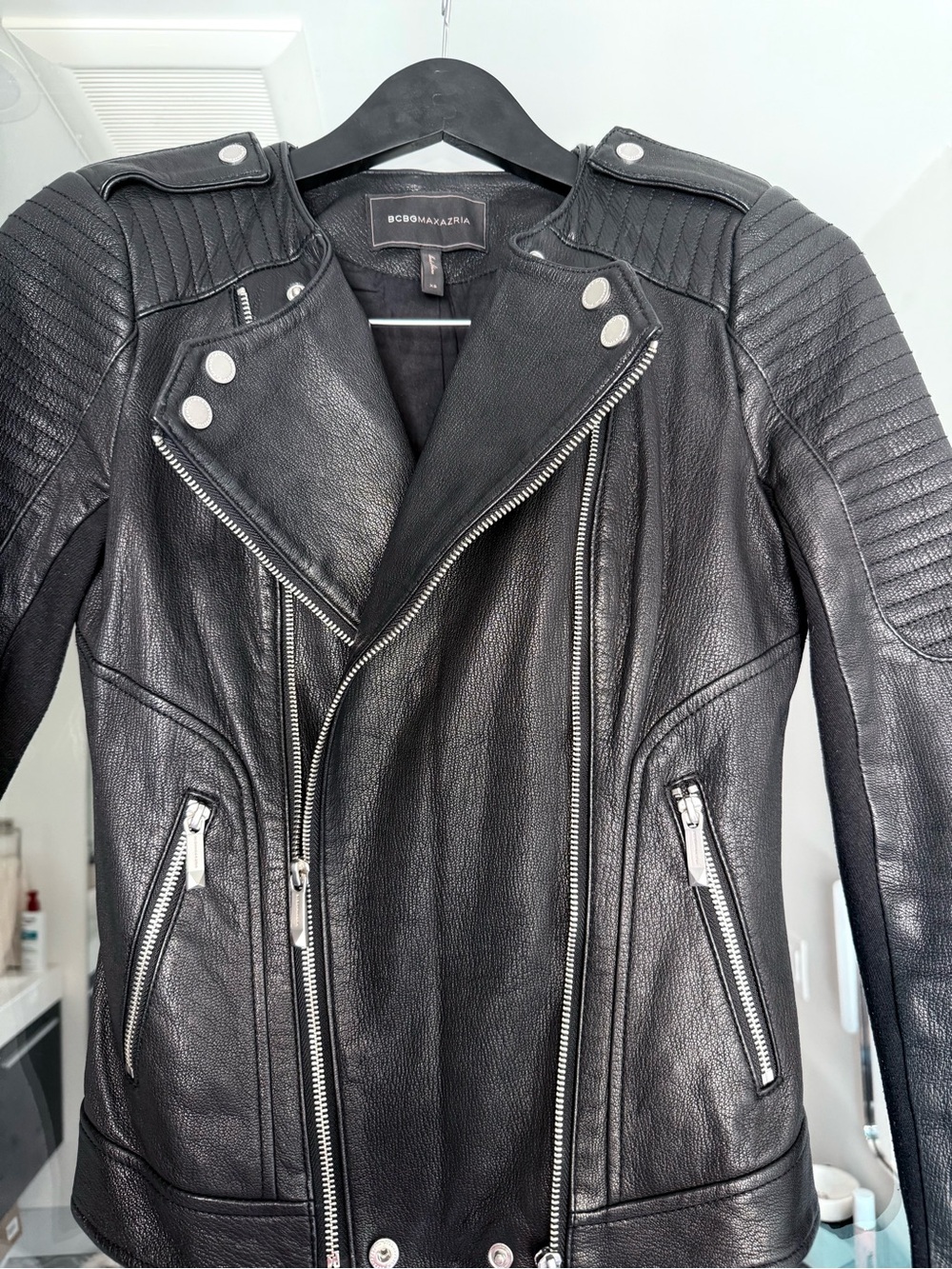 BCBGMaxAzria Black Quilted Leather Moto Jacket